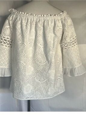 Lilly Pulitzer Laurenne Off The Shoulder Top Resort White Jumbo Bouquet Eyelet